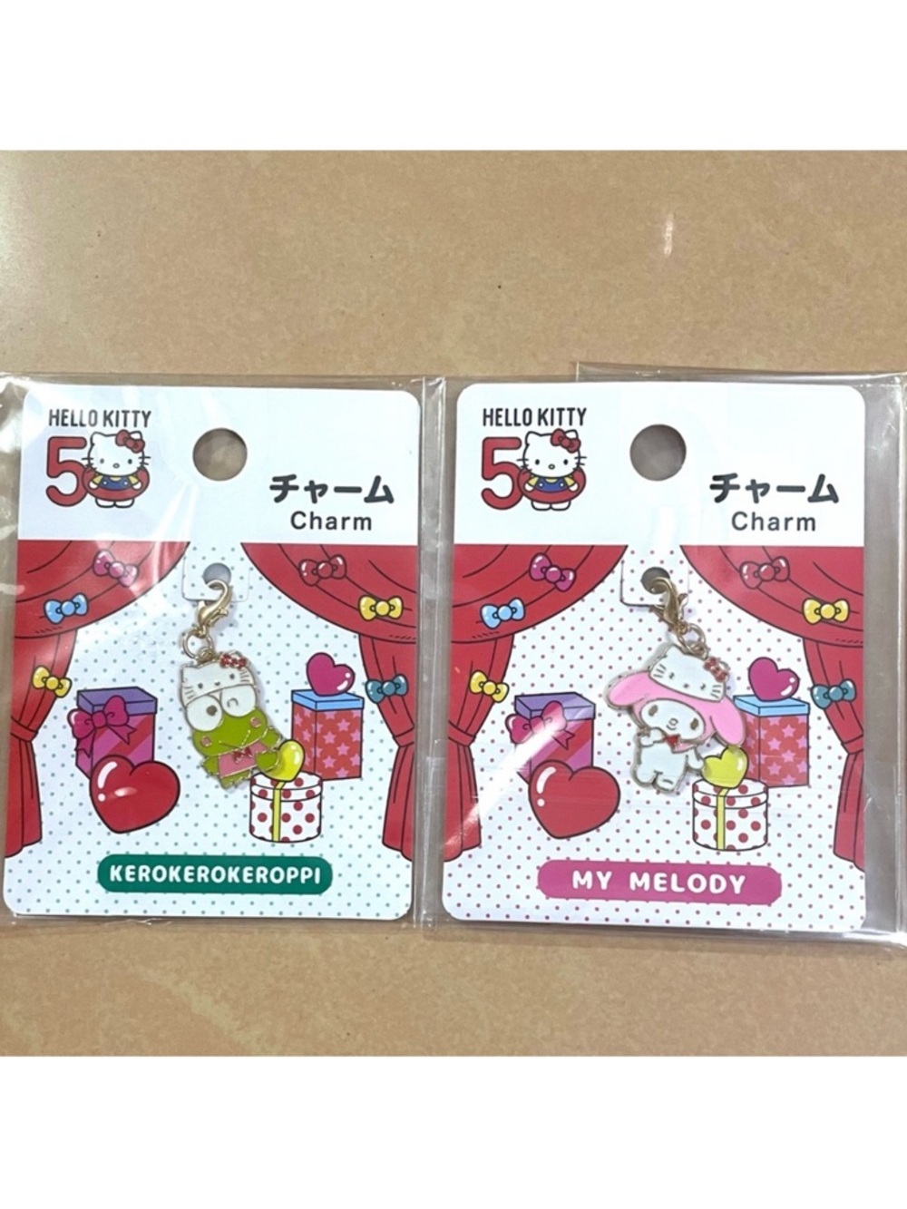 2 50th Anniversary Hello Kitty Kerokerokeroppi Green & My Melody Charm Set